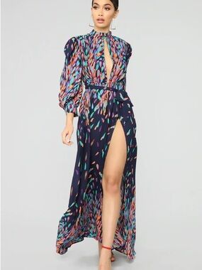 Fashion Nova Wings Of A Feather Maxi Dress - Navy